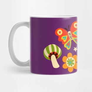 Happy snail and butterfly by Cecca Designs - 70s retro brights Mug